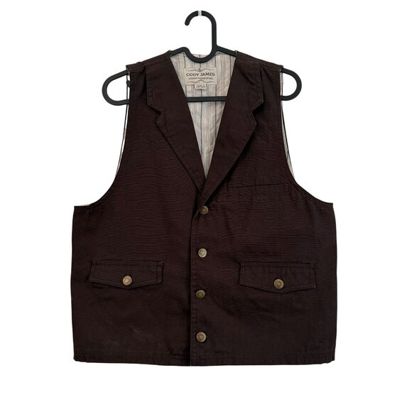 Cody James Brown Canvas Western Button Front Casual Vest Mens Small